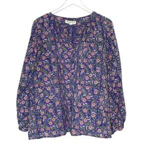 Emerson Fry India Collection Bardot Top Blouse Iris Wildflower Organic M Floral